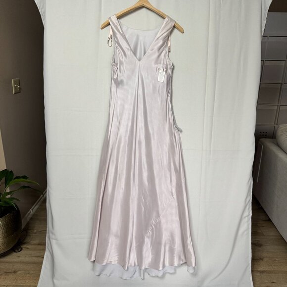 90s Vintage De LARU Silver Light Pink Iridescent Sleeveless Maxi Dress Size 14 - Picture 13 of 15